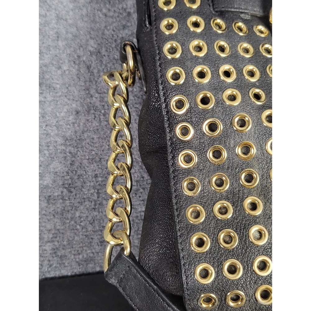 Michael Kors Grommet Hamilton Studded Satchel Bag Gold Hardware Black Leather - Picture 7 of 11